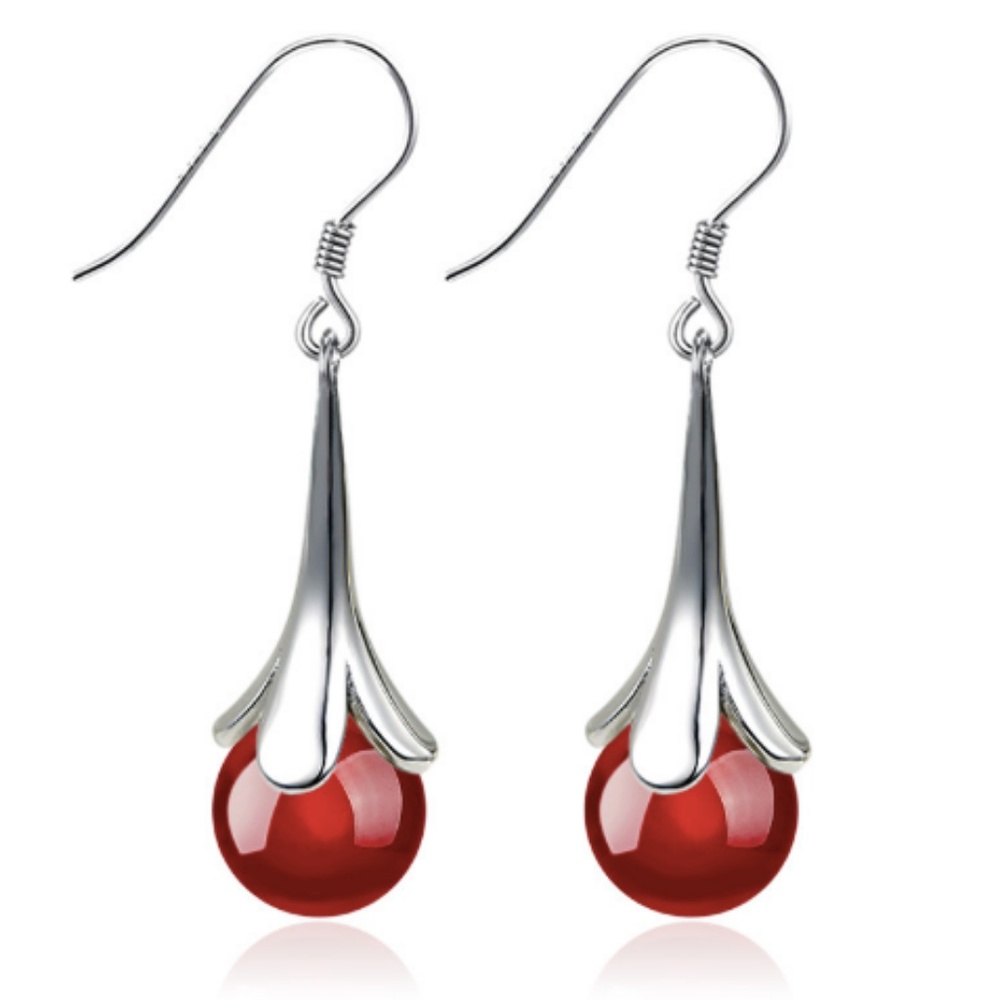 New 🎁 silver plated red stone dangle earrings - Picture 2 of 6